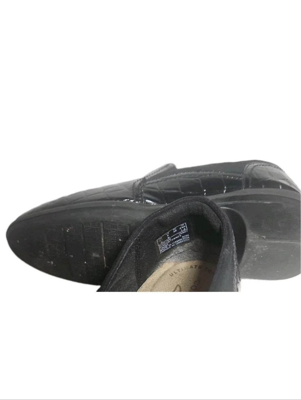 Clarks Women Size 8 M Black Croc Patent Leather Wedge SlipOn Loafer May Poppy[8A